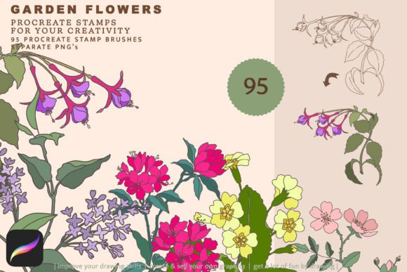 Download Garden Flowers Stamps Procreate Brushes - Flowers Collection