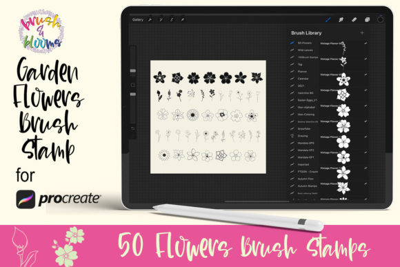 Download Procreate Brush Stamp 50 Garden Flowers - Flowers Collection