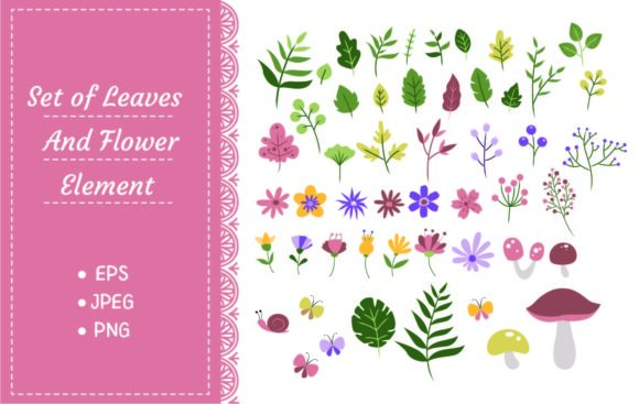 Download Set of Leaves and Flowers Design Element - Flowers Collection